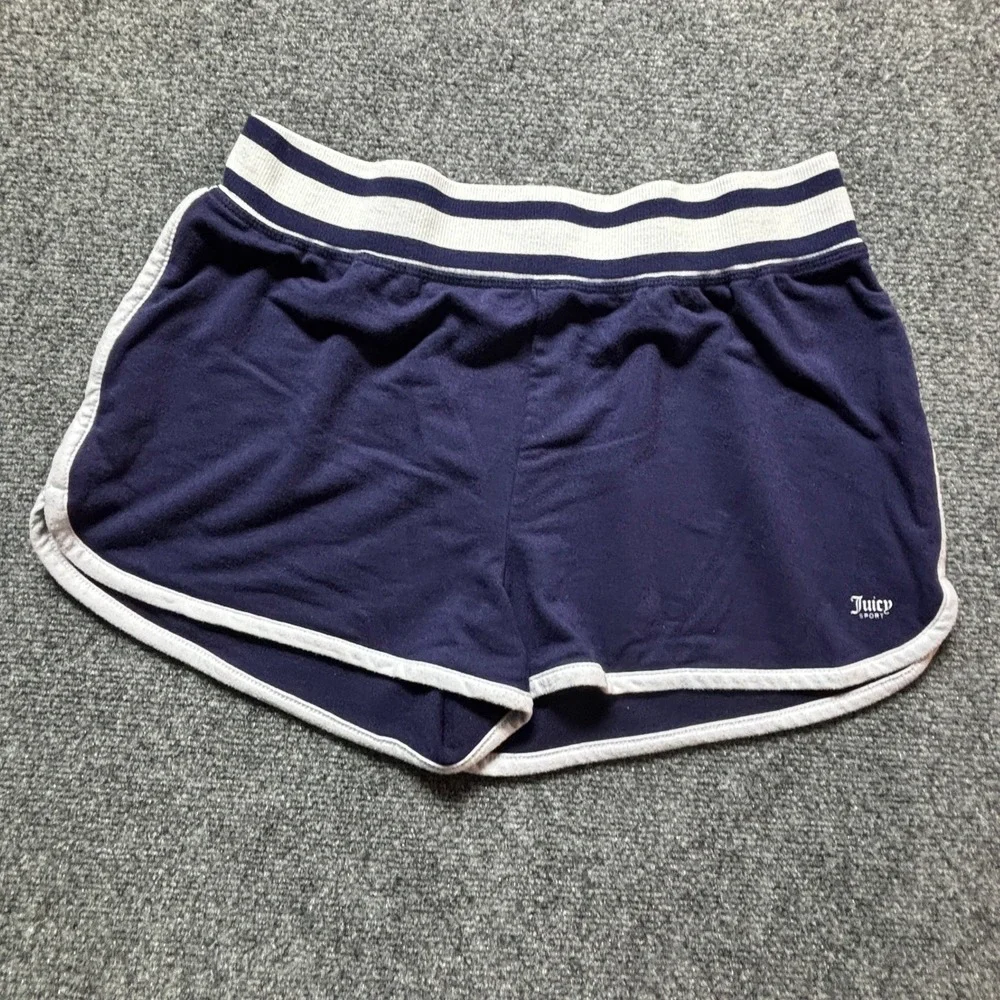 Juicy Couture Womens Navy Blue White Striped Dolphin Athletic Shorts Size Medium